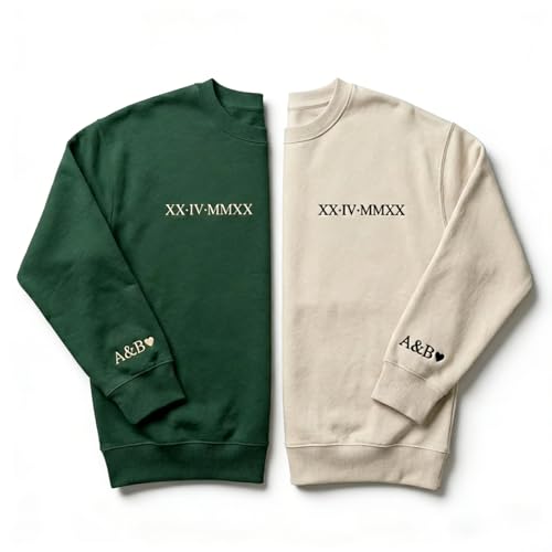 Custom Embroidered Roman Numerals Hoodie & Sweatshirt Design Your Own, Personalized Mothers & Fathers & Valentines Day Gifts for Men Women Him Her Mom Dad Boyfriend Husband Wife Grandma Grandpa