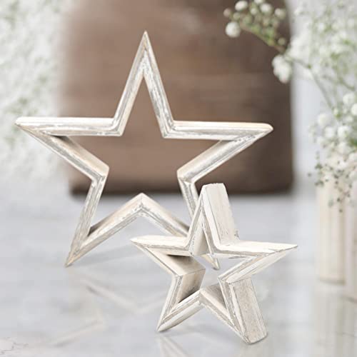 LOSOUR Set of 2 Decorative Objects Stars-Tiered Tray Decor, Coffee Table Decor, Shelf Decor Accents, Bookshelf Decor, Entry Table Decor, Desk Decor for Modern Farmhouse Decor (Washed White)