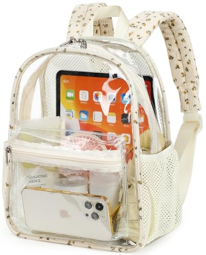 BTOOP Mini mochila transparente transparente para eventos de estádio 30 x 30 x 15 cm, pequena bolsa transparente transparente para concertos e trabalho, Flor transparente 92, 12'' H-Mini, Tendência