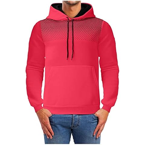 Men's Portable Outdoor Sweatshirt Hoodie Comfortable Cotton Jumper with Hood Tops Jumper Sweat Jacket Basic Super Soft Pullover Hoodie, red, M Cover