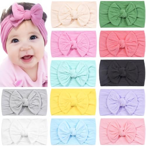CÉLLOT Super Stretchy Soft Knot Baby Headbands with Hair Bows For Newborn