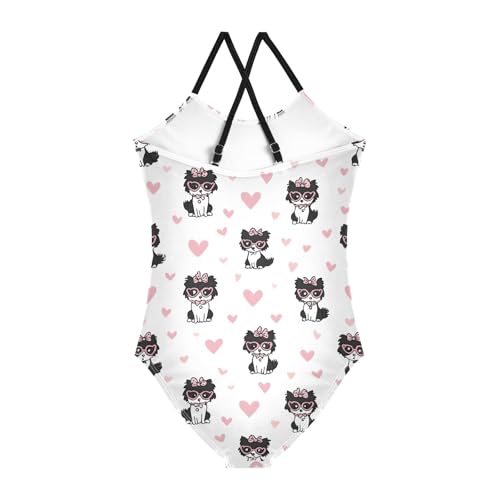 Pink Love Dog Girls Swimsuit One Piece Bathing Suit Beach Swimwear with Adjustable Straps 3-10Years2