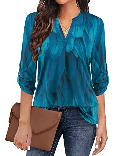 Siddhe Damen Longbluse 3/4 Arm Bluse Festlich Elegant Dreiviertelarm Tunika Shirt Locker Damen Tuniken Blusen Damen Oberteile V-Ausschnitt Langarmshirt Weich Longtunika Freizeit Bluse für Legging XL Cover