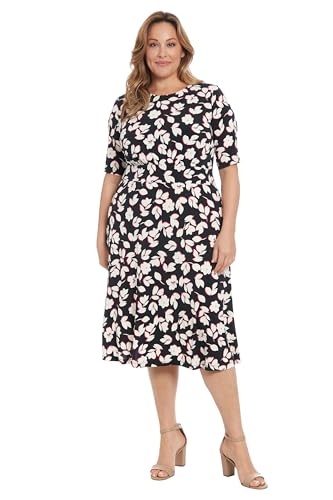Image of London Times Women's Womens Elbow Sleeve A-line Midi - Pretty Garden Party Dress - Special Occasion Wedding Guest Dress