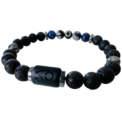 TEJO Pulsera Cáncer Hombre – Signo Zodiacal – Piedra Natural – Regalo Astrológico (Cáncer, XL)