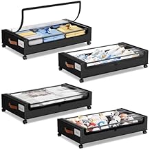 Yecaye 4 Pack Under Bed Storage with Wheels, Under Bed Storage Containers with Lids, Large Under Bed Rolling Storage with Clear Window & Label, Rolling Drawers for Clothes, Blankets, Books