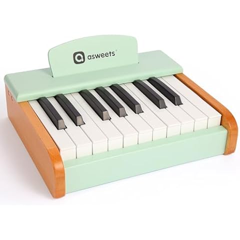 Asweets 18 Keys Piano Keyboard for Kids, Toddler Music Educational Instrument Toy, Wooden Piano for Toddlers Girls & Boys, Green Cover