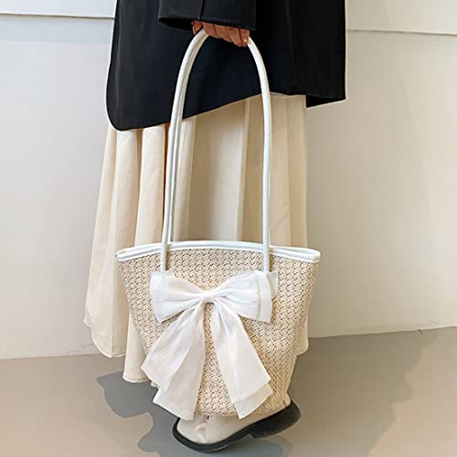 Xmlizhigu Straw Purse For Womens Handbag Top Handle Shoulder Bag Tote Bucket Bag Bow Bag White Hdj01 #TOP6