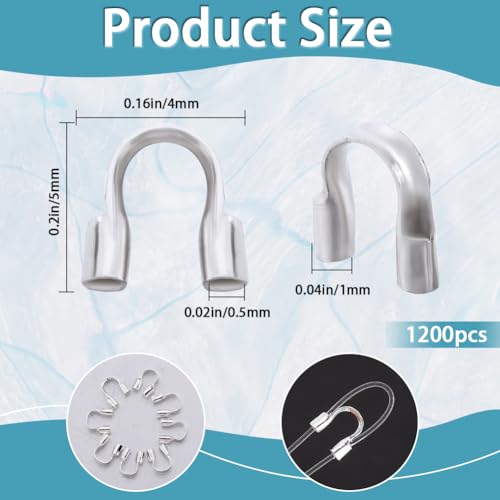 SOFPLATE 1 Box 1200Pcs Wire Guardians Silver Wire Guard Thread Protector Loop Brass Wires Cable U Shape Protective Tube Findings for Earring Bracelet Necklace jewellery Making Supplies DIY Beading Cra - Image 2