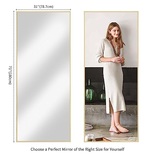 Koonmi 71"x31" Floor Mirror Full Length, Bedroom Floor Body Mirror with Stand, Large Gold Mirror, Leaning, Standing or Hanging Horizontally/Vertically
