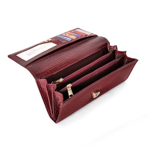 Image of HAYES LONDON Ladies Purse for Women, Pure Leather Wallet, Gifts for Women, RFID Blocking Bi-Fold Clutch for Women (Empress Brown)