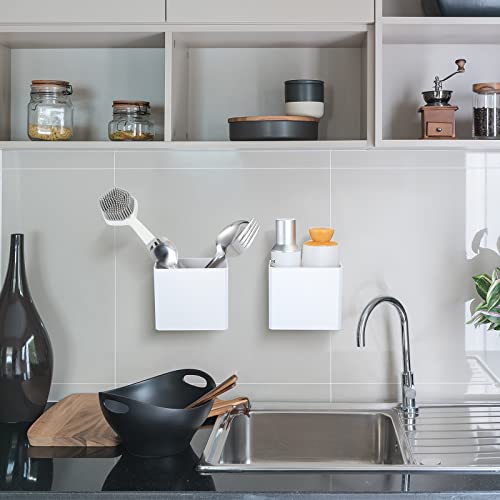 Floating Shelves Wall Bin Organizer Adhesive Wall Mounted Plastic Storage Organizer No Drilling White Hanging Storage Containers Makeup Organizer Shelf For Office Bedroom Kitchen Home Room (2 Pcs) #TOP5