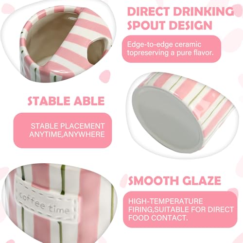 Ferrochef 1 Pack Ceramic Coffee Mug with Sip Hole, Simple, Pink, Green by Ferrochef - Used condition - Image 3