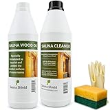 Sauna Shield Sauna Care Set – Sauna Wood Oil & Sauna Cleaner (33.8 fl oz each) with Applicator Sponge & Gloves | Protects, Cleans & Nourishes Sauna Wood | For Traditional & Infrared Saunas