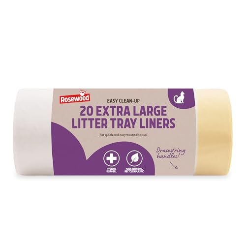 Rosewood Extra-Large Litter Tray Liners - Roll of 20 Cat Litter Box Liners with Drawstring Handles - Easy Clean-Up Fits Most Large Trays Mess-Free Pet Waste Disposal