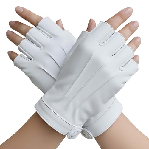 FASHIONLUXE Womens Leather Fingerless Driving Gloves Soft Genuine Leather Fingerless Gloves for Women Driving Gloves for Car Motorcycle & Cycling (White X-Large)