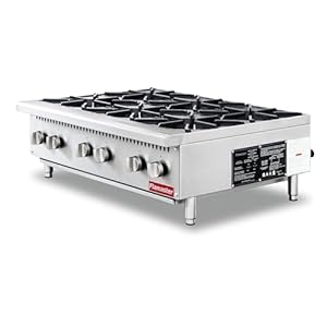 6 Burner Commercial Hot Plate, 36″ Countertop Gas Stove Stainless Steel Natural Gas Range with Propane Conversion Kit Cooking Equipment for Restaurant Kitchen-150000 BTU