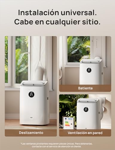 DREO climatiseur mobile 7500 BTU 3-en-1 refroidissement/ventilation/déshumidification, silencieux pour chambre ou bureau, contrôle par app et voix, sans drainage, kit fenêtre, 2,5 L/h, AC318S