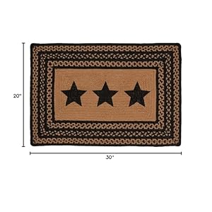 VHC Brands Farmhouse Star Braided Jute Rug Non Skid Pad Door Mat Rectangle Black 20×31