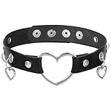Bremorou Love Heart Adjustable Leather Choker Gothic Black Choker Collar Necklace For Women Punk Pu Necklace With Heart Pendant Perfect For Cosplay And Parties