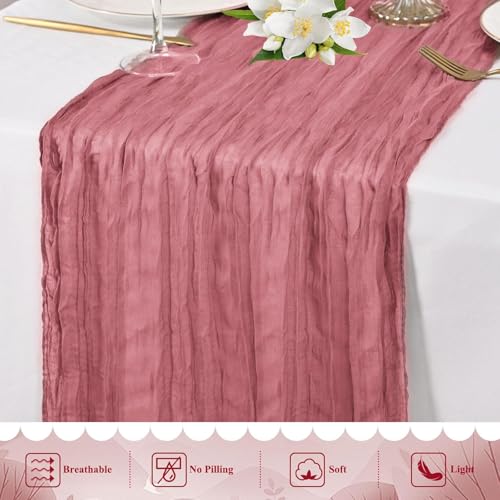 24 Pack Dusty Rose Cheesecloth Table Runner 17"x108" Boho Gauze Fabric Table Runner Vintage Rustic Sheer Runners for Wedding Party Bridal Baby Shower Table Decorations by Lamshionow - Used condition - Image 6
