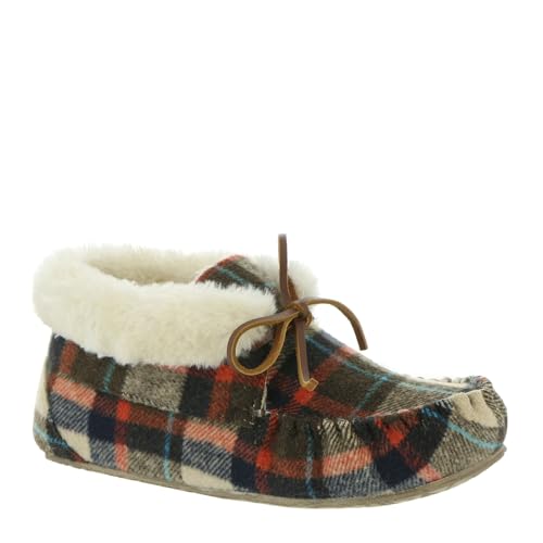 Minnetonka Cabin Bootie Women's Slipper, 5 C/D US, Taupe-Plaid