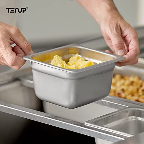 TENUP 6 Pack Anti-Jam Hotel Pans, 1/6 Size 4 Inch Deep, NSF, Commercial 18/8 Stainless Steel Pan,Steam Table Pan, Catering Food Pan