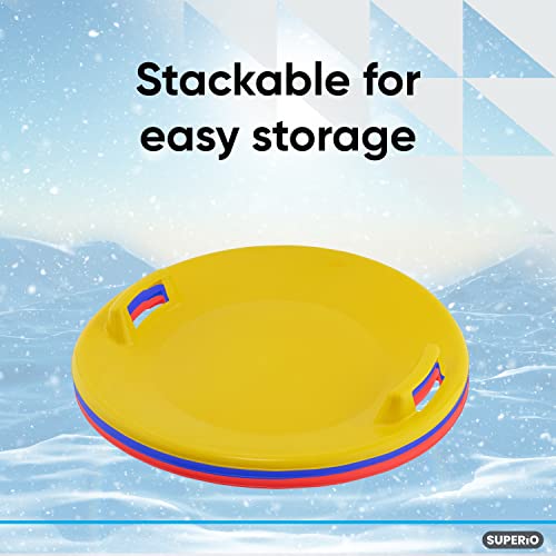 image for Superio Round Kids Snow Saucer Sled Blue and Red 2 Pack Plastic Winter