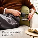 Cosumy Filiżanki do Espresso z Uchwytem - 6 filiżanek 90 ml ze spodkami - Unikalny wzór w paski - Czarna matowa ceramika - Można myć w zmywarce