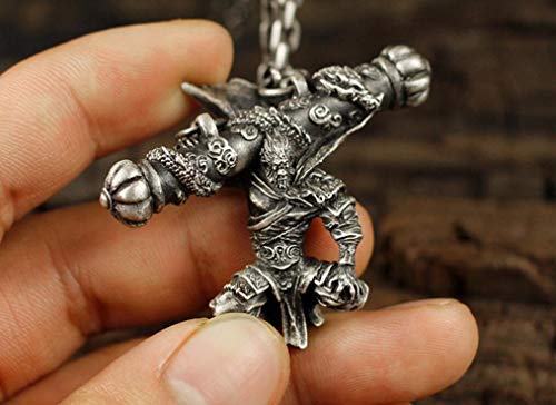 Original Handmade Brass/925 Silver Monkey King Bar Pendant Necklace Mens Gift (Pendant (S925)+ 60 Cm S/S Chain) #TOP7