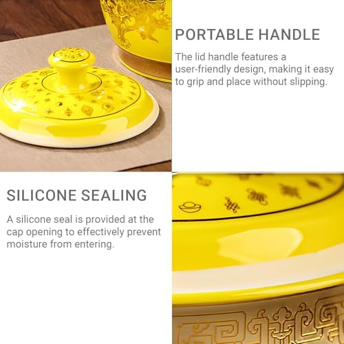 Portable Food Dispenser - High-Temperature Fired Rice Container with Silicone Seal, Hand-Carved Design for Flour, Rice, Nuts, and Grains - Ideal Kitchen Storage Solution