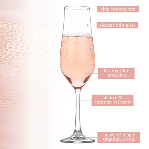 European Glass Champagne Flutes [4 Pack] 6-Ounce Champagne Glasses 4pc Set, 100% No-Lead Premium Square Edge Blown Glass Prosecco Wine Glass Flutes, Stemmed Wine Flutes for Sauvignon Blanc Muscat, etc - Thumbnail 3