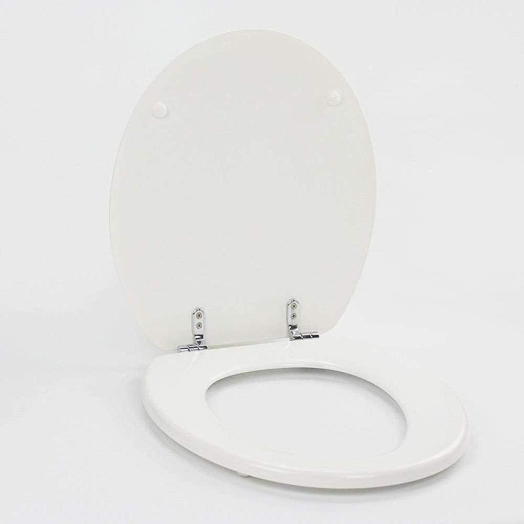 Toilettendeckel Mit Ultra Resistant Bottom Fixed Verdickte O-Form Massivholz-Toilettensitzabdeckung Badezimmerdeckel Familiengebrauch,White-O