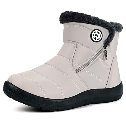 Botas femininas forradas com pele para inverno botas de neve botas de cano curto botas impermeáveis para uso ao ar livre confortáveis sapatos femininos, Bege, 9