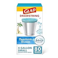 Glad Small Trash Bags 4 Gallon, Febreze Beachside Breeze Garbage Bags, Odor Resistant with Drawstring, 80 Count