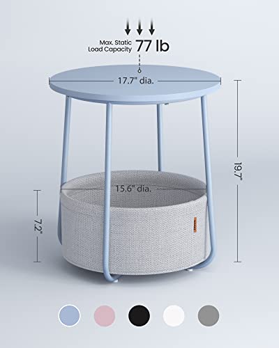 Image of VASAGLE LILEA Collection - Small Round Side End Table, Modern Nightstand with Fabric Basket, Pale Blue and Ice Blue ULET223Q62