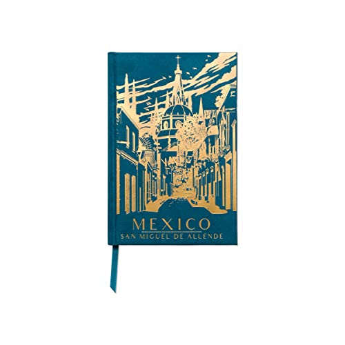 DesignWorks Ink Suede Cloth Hardcover Journal Notebook with 240 Lined Pages and Satin Ribbon Marker for Work, Writing - Anderson Design World Travel San Miguel De Allende Mexico Blue Gold (JB86-2026AD)