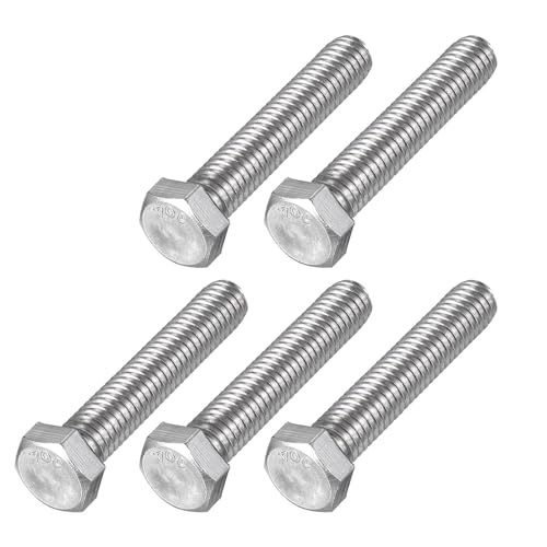 Image of METALLIXITY Hex Head Bolts (3 /8-16 x 2) 5Pcs, 304 Stainless Steel 18-8, Fully Threaded, External Hex Drive, Plain Finish, Hex Head Screw Bolt, Silver