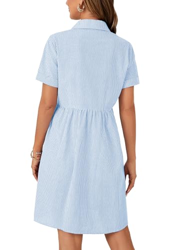 Image of Rooscier Women's Striped Shirt Dress Button Down Collared Short Sleeve Mini Dress