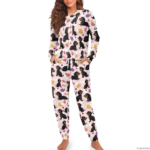 Image of Women's 2 Piece Printed Pajama Set Long Sleeve Sleepwear Set with Long Pants Casual Lounge Sets with Pocket