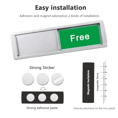 Image of Free /Engaged Sign,Magnetic Slider Door Signs For Home, Office Restroom Conference Hotels,Easy To Read, Non-Scratch In Use Available Sign Slider Door Indicator Tells Whether Vacant Occupied-7'' x 2'' - Silver