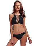Women's Halter Bikinis Bathing Suits Strappy Padding Swimsuit Set 2 Piece Black L