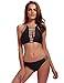 Women's Halter Bikinis Bathing Suits Strappy Padding Swimsuit Set 5 Piece Black L