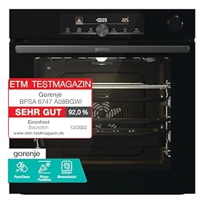 Gorenje OptiBake Advanced BPSA 6747 A08BG Einbau-Backofen / 77L / Heißluft / Pyrolyse / AutoBake / Touch Bedienung / Bratenthermometer / GentleClose & Open / SteamAssist / PizzaMode 300°C/ schwarz
