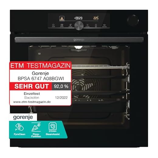 Gorenje OptiBake Advanced BPSA 6747 A08BG Einbau-Backofen / 77L / Heißluft / Pyrolyse / AutoBake / Touch Bedienung / Bratenthermometer / GentleClose & Open / SteamAssist / PizzaMode 300°C/ schwarz