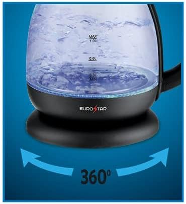 Miniatura 4 de EUROSTAR EKG100BK - Tetera eléctrica de vidrio (1,0 L, color negro)