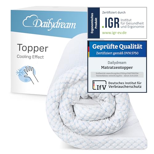 Dailydream Matratzen Topper 180x200cm | Memory Foam | 5cm hoch | Edition Cool Touch, Model M | Zertifiziert & ergonomisch für unbequeme Matratze, Boxspringbett & Gästebett | Mattress Topper 180x200
