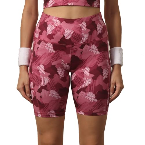 Image of SOIE Women Polyester Blend Sports Shorts High Waist Knee Length with Side Pocket Quick Dry Squat Proof Athleisure Shorts for Workout