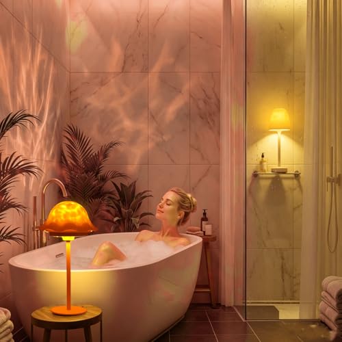 Cordless Waterproof Shower Lamp, 2-in-1 Ocean Wave Projector Night Light with Removable Shade, 4000mAh Rechargeable Bathroom Spa Bath Tub Mood Lamp, 16 Color RGB Touch & Remote Bedside Table Decor - Image 6