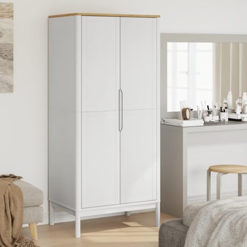 Mimdixy Armario para muebles de salón, armario Floro blanco 77x53x171 cm madera maciza de pino, armario de ropa para dormitorio